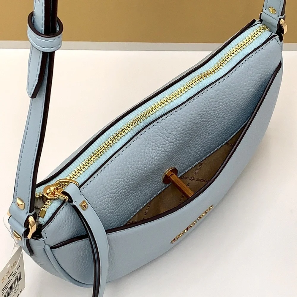 MICHAEL KORS Dover Small Half Moon Leather Crossbody Bag Vista Blue color